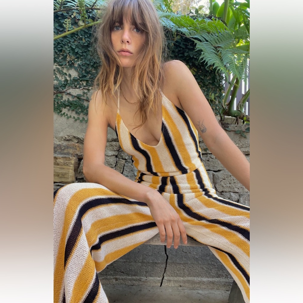 Zara Yellow and Black Striped Jumpsuit pants only